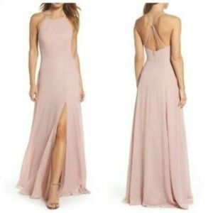 NEW Jenny Yoo Whipped Apricot Kayla Chiffon High Halter Dress